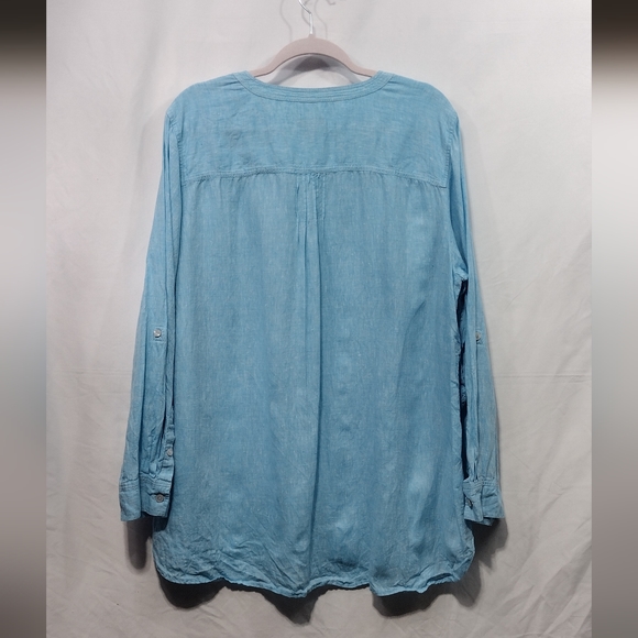 Talbots 100% Linen Tunic Top Women's 2XL Blue Long Sleeve Roll Tab Minimalist - Picture 5 of 9